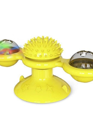 Cat Windmill Toy Funny Massage Rotatable Cat Toys With Catnip LED Ball Teeth Cleaning Pet Newest Windmill Cat Toy with LED and Catnip Ball Cat Turntable Teasing Interactive Toy with a Suction Cup Base Can be Cleaned Rotary Massage Tickle Anti-bite Toy