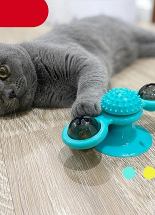 Cat Windmill Toy Funny Massage Rotatable Cat Toys With Catnip LED Ball Teeth Cleaning Pet Newest Windmill Cat Toy with LED and Catnip Ball Cat Turntable Teasing Interactive Toy with a Suction Cup Base Can be Cleaned Rotary Massage Tickle Anti-bite Toy