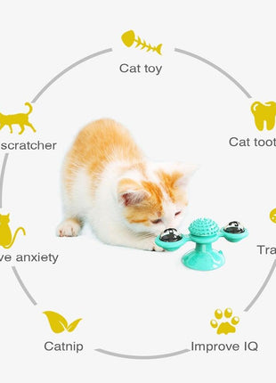 Cat Windmill Toy Funny Massage Rotatable Cat Toys With Catnip LED Ball Teeth Cleaning Pet Newest Windmill Cat Toy with LED and Catnip Ball Cat Turntable Teasing Interactive Toy with a Suction Cup Base Can be Cleaned Rotary Massage Tickle Anti-bite Toy