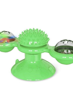 Cat Windmill Toy Funny Massage Rotatable Cat Toys With Catnip LED Ball Teeth Cleaning Pet Newest Windmill Cat Toy with LED and Catnip Ball Cat Turntable Teasing Interactive Toy with a Suction Cup Base Can be Cleaned Rotary Massage Tickle Anti-bite Toy
