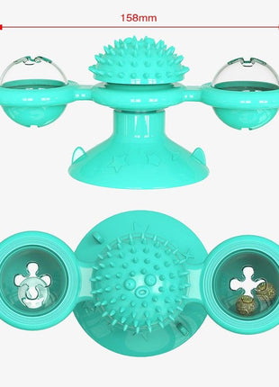 Cat Windmill Toy Funny Massage Rotatable Cat Toys With Catnip LED Ball Teeth Cleaning Pet Newest Windmill Cat Toy with LED and Catnip Ball Cat Turntable Teasing Interactive Toy with a Suction Cup Base Can be Cleaned Rotary Massage Tickle Anti-bite Toy