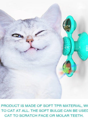 Cat Windmill Toy Funny Massage Rotatable Cat Toys With Catnip LED Ball Teeth Cleaning Pet Newest Windmill Cat Toy with LED and Catnip Ball Cat Turntable Teasing Interactive Toy with a Suction Cup Base Can be Cleaned Rotary Massage Tickle Anti-bite Toy