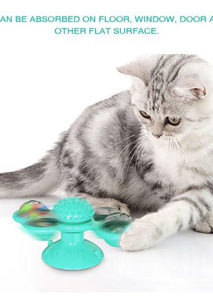 Cat Windmill Toy Funny Massage Rotatable Cat Toys With Catnip LED Ball Teeth Cleaning Pet Newest Windmill Cat Toy with LED and Catnip Ball Cat Turntable Teasing Interactive Toy with a Suction Cup Base Can be Cleaned Rotary Massage Tickle Anti-bite Toy