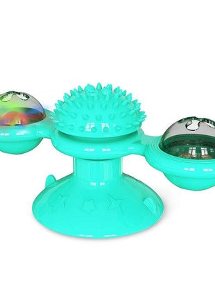 Cat Windmill Toy Funny Massage Rotatable Cat Toys With Catnip LED Ball Teeth Cleaning Pet Newest Windmill Cat Toy with LED and Catnip Ball Cat Turntable Teasing Interactive Toy with a Suction Cup Base Can be Cleaned Rotary Massage Tickle Anti-bite Toy