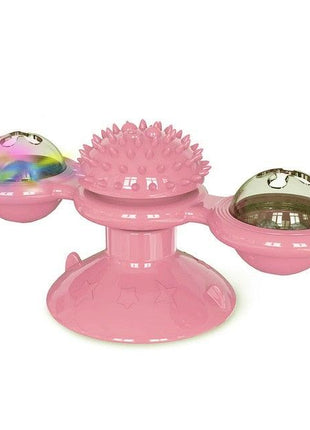 Cat Windmill Toy Funny Massage Rotatable Cat Toys With Catnip LED Ball Teeth Cleaning Pet Newest Windmill Cat Toy with LED and Catnip Ball Cat Turntable Teasing Interactive Toy with a Suction Cup Base Can be Cleaned Rotary Massage Tickle Anti-bite Toy