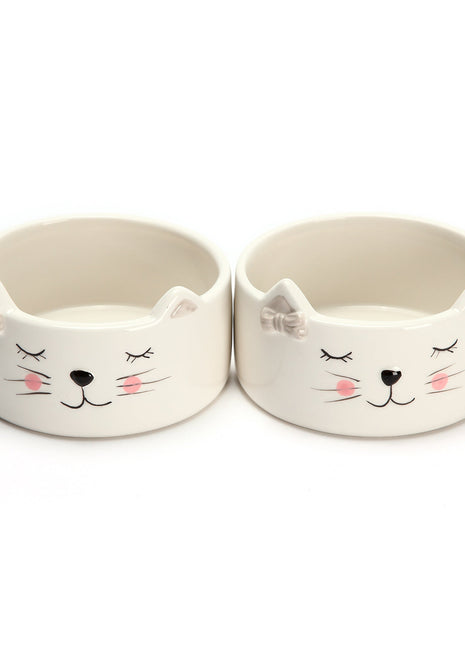 CUTE CERAMIC CAT BOWLS - SET OF 2 - Each bowl is 4.5" wide