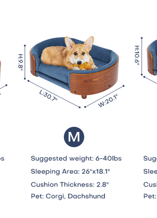 Scandinavian style Elevated Dog Bed Pet Sofa With Solid Wood legs and Bent Wood Back, Velvet Cushion,Small Size