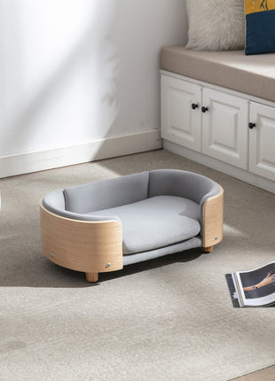 Scandinavian style Elevated Dog Bed Pet Sofa With Solid Wood legs and Bent Wood Back, Velvet Cushion,Small Size