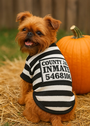 Parisian Pet 'Furry Inmate' Black and White Stripes Halloween Costume - Funny Prison Design for Cats & Dogs