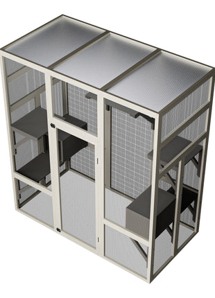 Large Outdoor Gray Wooden Catio – Solid Wood Cat Enclosure with 5 Platforms & 2 Resting Boxes, UV-Resistant & Waterproof Outdoor Cat House Shelter Playpen