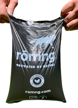 compostable plant-based dog poop bags + bamboo dispenser