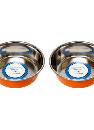 Country Living Set of 2 Heavy Gauge Stainless Steel Dog Bowls - Perfect for Food & Water
