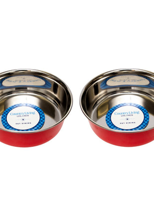 Country Living Set of 2 Heavy Gauge Stainless Steel Dog Bowls - Perfect for Food & Water