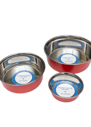 Country Living Set of 2 Heavy Gauge Stainless Steel Dog Bowls - Perfect for Food & Water