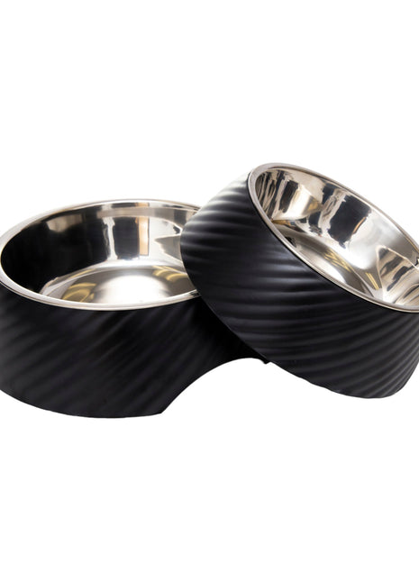 Country Living Set of 2 Round Twill Melamine Dog Bowls with Removable Stainless Steel Inserts – Black