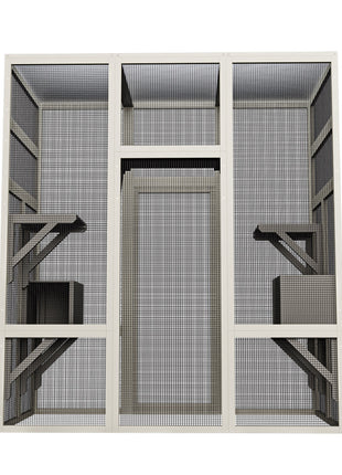 Large Outdoor Gray Wooden Catio – Solid Wood Cat Enclosure with 5 Platforms & 2 Resting Boxes, UV-Resistant & Waterproof Outdoor Cat House Shelter Playpen
