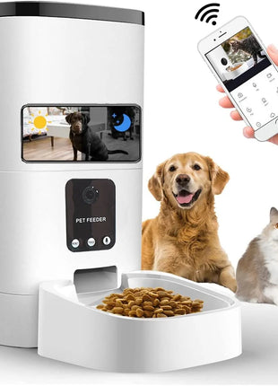 Automatic Pet Feeder with Camera, App Control, Voice Recorder, Timed Feeder for Schedule Feeding, Dual Power Supply,Wifi Pet Food Dispenser with App Control