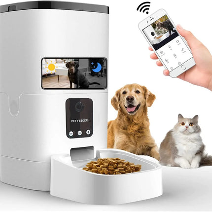 Automatic Pet Feeder with Camera, App Control, Voice Recorder, Timed Feeder for Schedule Feeding, Dual Power Supply,Wifi Pet Food Dispenser with App Control