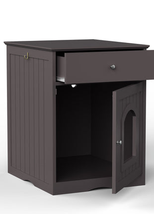 Wooden Pet House Cat Litter Box Enclosure with Drawer, Side Table, Indoor Pet Crate, Cat Home Nightstand (Brown)