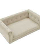 Modern Elegant Rectangle Pet Bed, Durable Elevated Dog Sofa, Beige Foam 40'*23'*14'