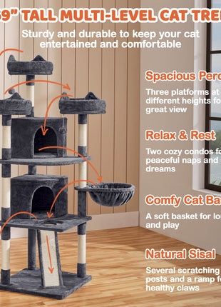 Renwick 69in Large Cat Tree Tower with Condos &amp; Scratching Board - Dark Gray