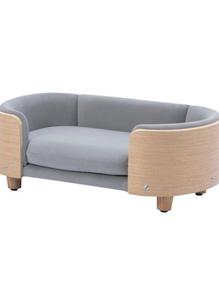 Scandinavian style Elevated Dog Bed Pet Sofa With Solid Wood legs and Bent Wood Back, Velvet Cushion,Small Size