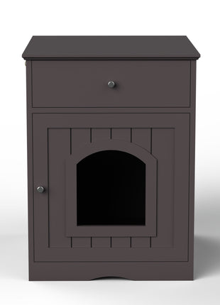 Wooden Pet House Cat Litter Box Enclosure with Drawer, Side Table, Indoor Pet Crate, Cat Home Nightstand (Brown)