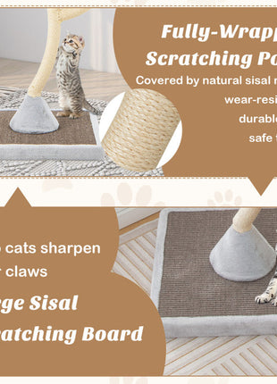 70" Tall Metal Cat Tree Tower with 3 Plush Perches & Sisal Scratching Posts