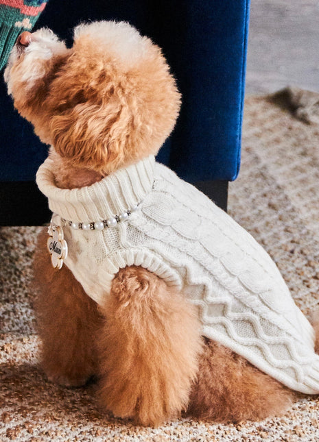 Nooee Pet Off White Wool Cable Sweater