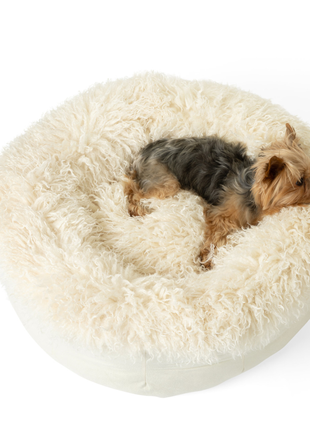 PupPouf™ Luxe Faux Fur Donut Dog Bed - Plush Sheep Ivory