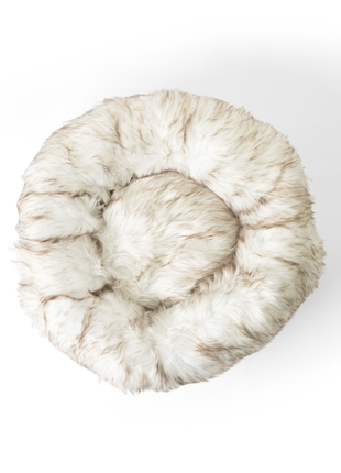 PupPouf™ Faux Fur Donut Dog Bed - White with Brown Accents