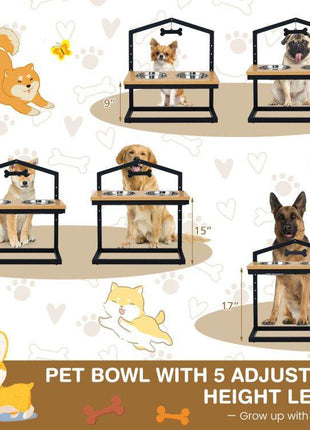 Adjustable Elevated Dog Feeder with 5 Height Settings - Premium Raised Pet Feeding Station with 2 Large Stainless Steel Bowls