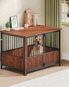 43'' Walnut Fluted Wood Furniture Style Dog Crate for Large & Medium Dogs - Double Door Design, Decorative Pet House & Indoor Side End Table.