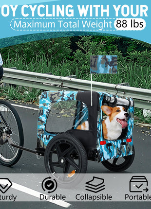 Outdoor Heavy Duty Collapsible Pet Bike Trailer with 16-Inch All-Terrain Wheels & Universal Hitch – Foldable Dog/Cargo Carrier Cart for Bicycles, blue+black - Pup List