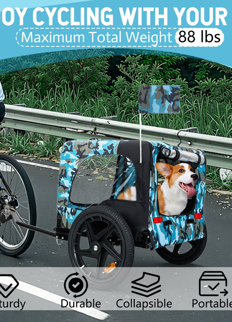 Outdoor Heavy Duty Collapsible Pet Bike Trailer with 16-Inch All-Terrain Wheels & Universal Hitch – Foldable Dog/Cargo Carrier Cart for Bicycles, blue+black - Pup List