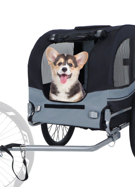 Large Folding Bike Trailer for Dogs – 66LB Capacity All-Terrain Pet Carrier, Durable Steel Frame for Cycling, Jogging, Camping & Outdoor Adventures, Black- Gray