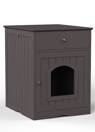 Wooden Pet House Cat Litter Box Enclosure with Drawer, Side Table, Indoor Pet Crate, Cat Home Nightstand (Brown)