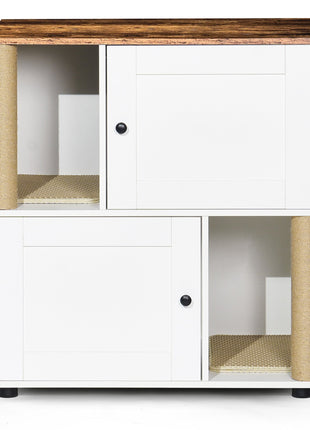 Double Cat Litter Box Enclouse,Cat Litter Box Enclosure for 2 Cats, Cat Litter Cabinet, Double Litter Box Enclosure with Shelve, Fit Most of Litter Box, White+Vintage
