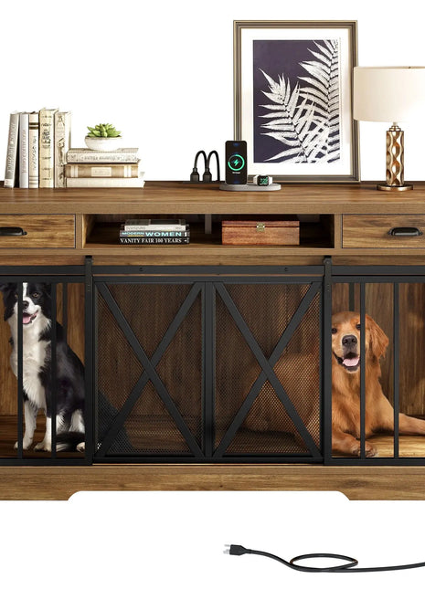 62.6" Enya Double Dog Crate Furniture For 2 Dogs