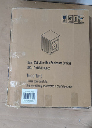 Wooden Pet House Cat Litter Box Enclosure with Drawer, Side Table, Indoor Pet Crate, Cat Home Nightstand (White)