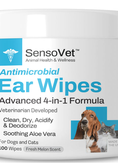 Antimicrobial Ear Wipes for Dogs & Cats - 100 Wipes