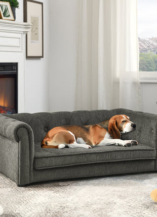 Modern Style Elegant Rectangle Pet Bed for Small and Medium Dogs, Durable Elevated Dog Sofa, Dark Grey Foam