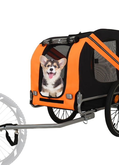 Large Folding Bike Trailer for Dogs – 66LB Capacity All-Terrain Pet Carrier, Durable Steel Frame for Cycling, Jogging, Camping & Outdoor Adventures, Black-Orange