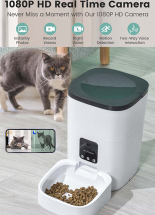 Automatic Pet Feeder with Camera, App Control, Voice Recorder, Timed Feeder for Schedule Feeding, Dual Power Supply,Wifi Pet Food Dispenser with App Control
