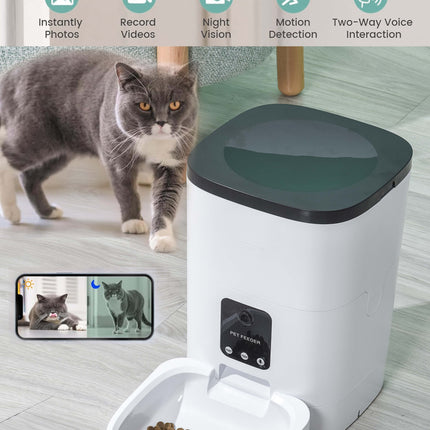 Automatic Pet Feeder with Camera, App Control, Voice Recorder, Timed Feeder for Schedule Feeding, Dual Power Supply,Wifi Pet Food Dispenser with App Control