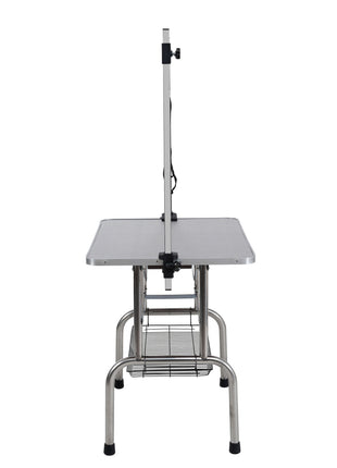 46' Folding Dog Pet Grooming Table Stainless Steel Frame Rubber Mat on Board with Adjustable Arm and Clamps pet dog Cat Grooming Table (SILVER-GRAY COLOR) - Pup List