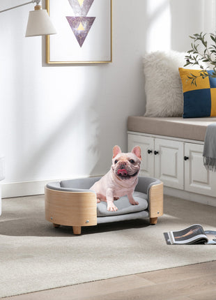 Scandinavian style Elevated Dog Bed Pet Sofa With Solid Wood legs and Bent Wood Back, Velvet Cushion,Small Size