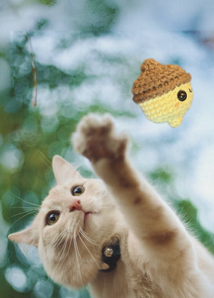 Handmade Catnip Toy | Augie the Acorn Chunkle Puff Infused with Miracle Nip Botanicals