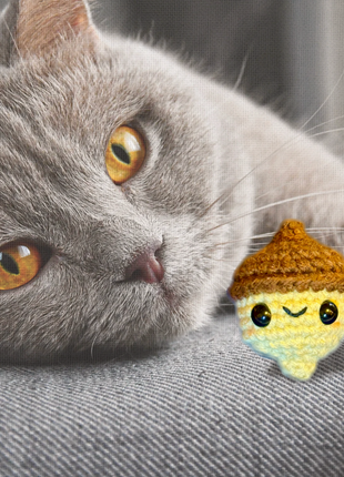 Handmade Catnip Toy | Augie the Acorn Chunkle Puff Infused with Miracle Nip Botanicals