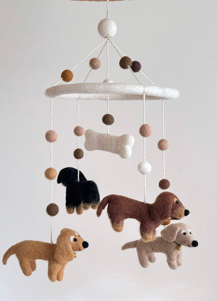 Felt Dachshund Dog Baby Mobile - Pup List